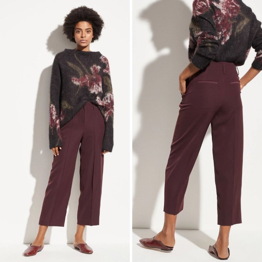 Vince Straight Cropped Trouser Pant Burgundy Wine Size 2